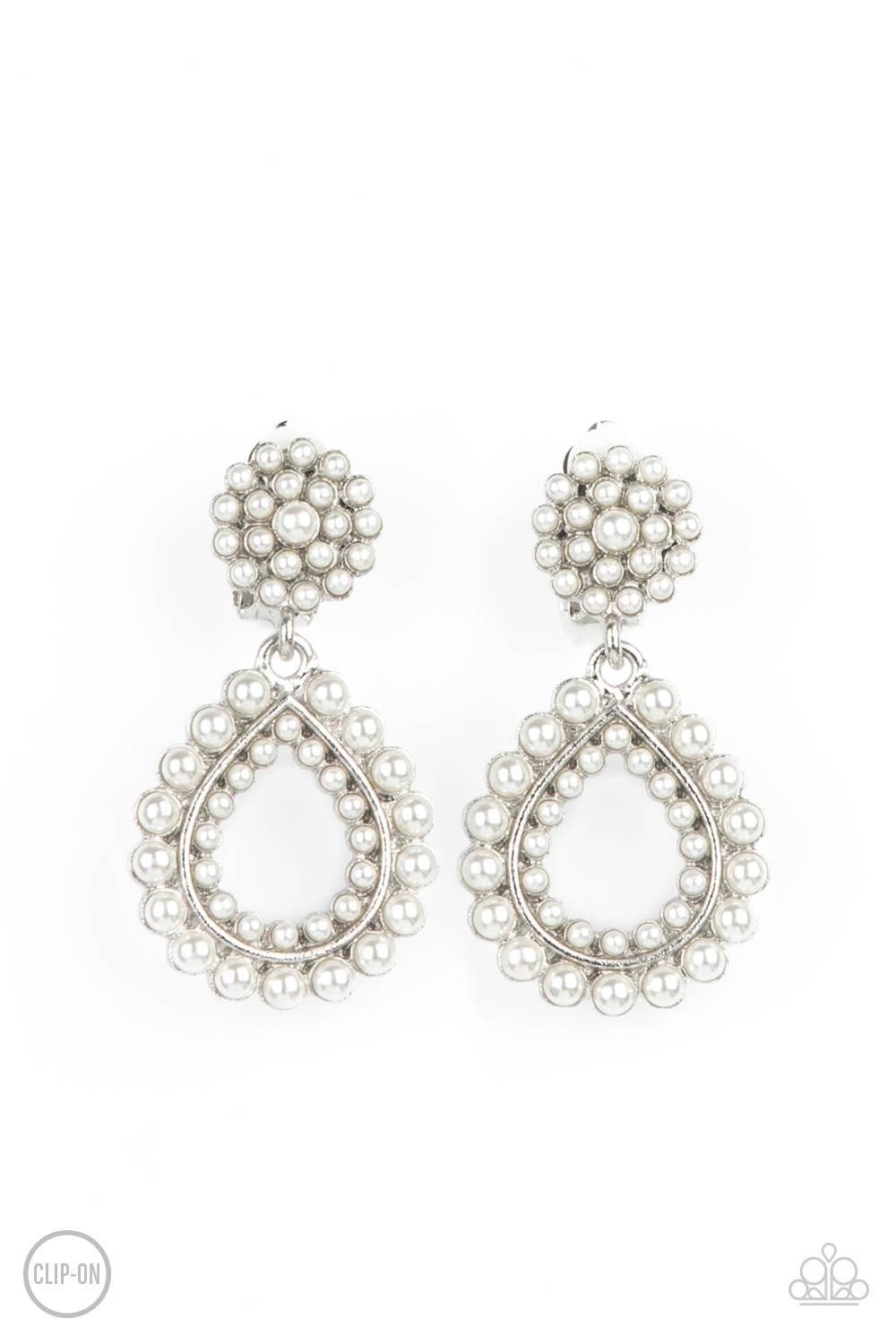 Discerning Droplets - White Clip-on Earrings